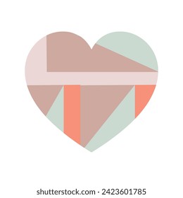 Happy Valentine's day. Greeting card with hearts. Heart made of abstract geometric pattern. Heart made of pieces that make up a whole