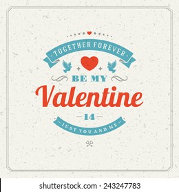 Happy Valentine's day Greeting Card or Invitation with Wishes, Vintage Vector Background
