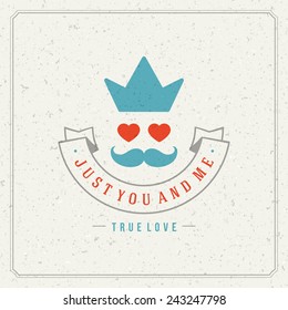 Happy Valentine's day Greeting Card or Invitation with Wishes, Vintage Vector Background