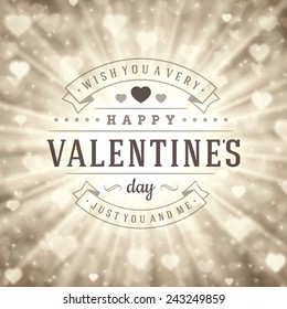 Happy Valentine's day Greeting Card and Bokeh Heart Light Vintage Vector Background