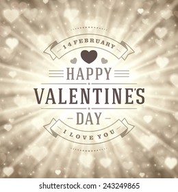 Happy Valentine's day Greeting Card and Bokeh Heart Light Vintage Vector Background