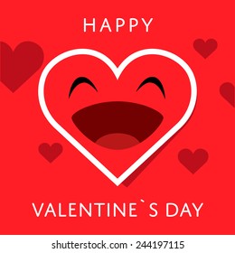 Happy Valentine's day greeting card with a funny heart shaped emoticon