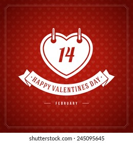 Happy Valentine's day Greeting Card or Invitation with Wishes, Vintage Vector Background