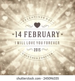 Happy Valentine's day Greeting Card and Bokeh Heart Light Vintage Vector Background