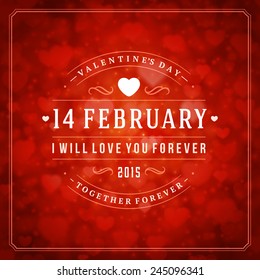 Happy Valentine's day Greeting Card and Bokeh Heart Light Vintage Vector Background