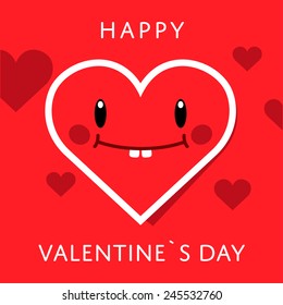 Happy Valentine's day greeting card with a funny heart shaped emoticon