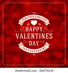Happy Valentine's day Greeting Card and Bokeh Heart Light Vintage Vector Background