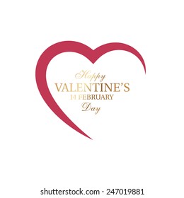 Happy Valentine's Day Greeting Card with Silhouette of Heart and Gold Typography. Poster, Flyer or Invitation Design. 