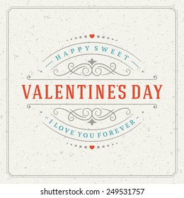 Happy Valentine's day Greeting Card or Invitation with Wishes, Vintage Vector Background