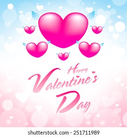 happy valentines day greeting card with pink heart background vector