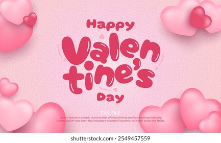 Happy Valentine's Day greeting card or banner with bold and cute font. happy valentine's day template vector design