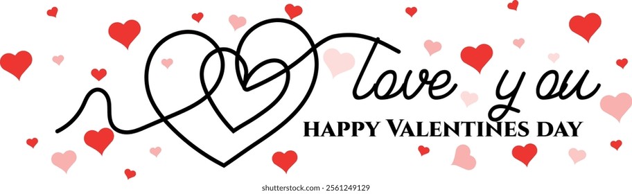 Happy Valentines Day greeting card - I love You handwritten typography hearts.