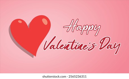 Happy Valentine's Day greeting card, with red and white calligraphy and heart symbol, on pink gradation color. 