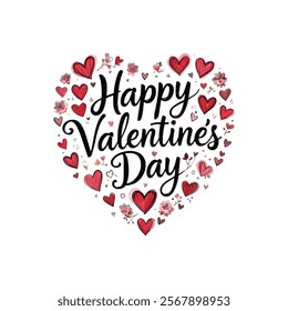 Happy valentines day greeting card. Calligraphic design for print cards, banner, poster hand drawn text lettering for valentines day with hearts shape vector illustration isolated on white background
