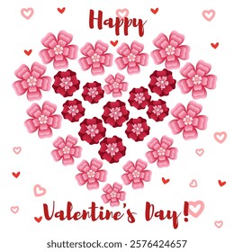 
Happy Valentines Day greeting card with heart and flowers. Vector illustration.
