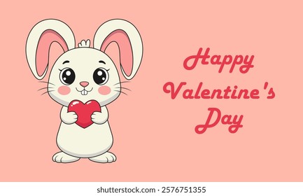 Happy Valentine's day. Greeting card with bunny with a heart.