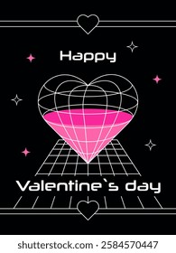 Happy Valentine's Day greeting card with y2k style frame heart