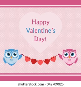 Happy Valentine's Day Greeting Card with two Owls