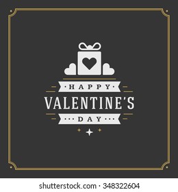 Happy Valentine's Day greeting card or poster vector illustration. Retro typographic design and heart shape golden style on black background.