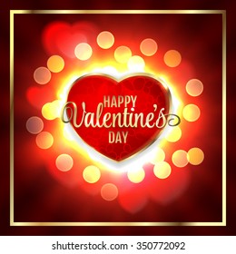 Happy Valentines day Greeting Card and Heart Light Vintage Vector Background