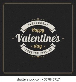 Happy Valentine's day Greeting Card and black paper Vintage vector background. Good for Valentines day invitation, Valentine card.