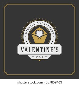 Happy Valentine's Day greeting Card or Poster and Heart vector illustration. Retro typographic design golden style on black background. Happy Valentines Day background, Valentines Card, Love Concept.