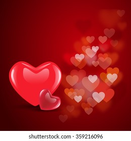 Happy Valentine's Day Greeting Card With Red  Hearts on floral decorative love background, vector design element illustration