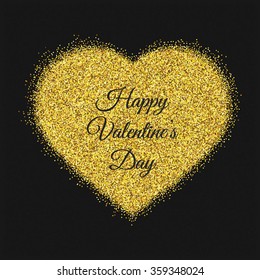 Happy Valentines day greeting card with golden heart. Template for Valentines Day Design. Vector eps10