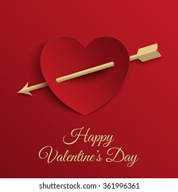 Happy Valentines Day greeting card template .Paper heart with arrow red background. Vector illustration.