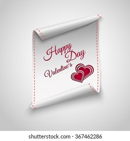 Happy Valentines day, greeting card template. curved, paper banner Vector illustration.