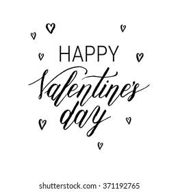 Happy Valentines Day greeting card, poster with hearts. Vector background with hand lettering.