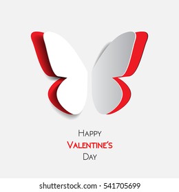 Happy Valentines Day greeting card with paper origami red butterfly