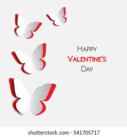 Happy Valentines Day greeting card with paper origami red butterflys