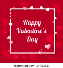 Happy Valentine's Day. Greeting Card the Valentine day on a red background with red hearts, ribbons and decorations. The elements for wedding design. Be my valentine. Congratulations to all lovers.