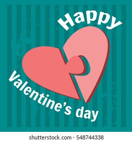 Happy Valentine's day greeting card. Aquamarine color background. Puzzle.