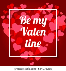 Happy Valentine's Day. Greeting Card the Valentine day on a red background with red hearts, ribbons and decorations. The elements for wedding design. Be my valentine. Congratulations to all lovers.