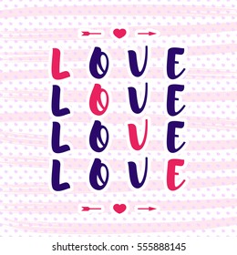 Happy Valentine's day greeting card on lovely background and label with wish love. Holiday decoration element. Vector illustration