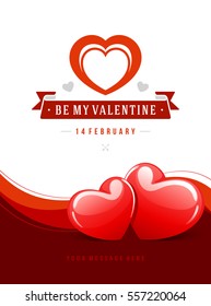 Happy Valentines day Greeting Card Design and Two Red Hearts Vector Background. Vintage Label Template.