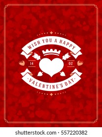 Happy Valentines day Greeting Card and Bokeh Hearts Light Vector Background. Vintage frame and label template.