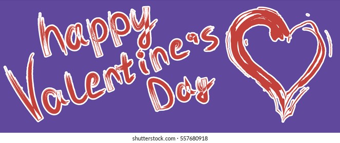 Happy Valentine's day greeting card. inscription and heart on a purple background. vector illustration.