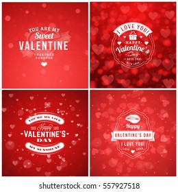 Happy Valentines Day Greeting Card Design Templates. Retro Typographic Design with Abstract Vector Red Background