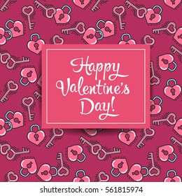 Happy Valentine's day greeting card template. Love heart line seamless pattern for gift wrapping, tag, digital scrapbooking, holiday background. Minimal outline heart texture. Modern stroke vector art