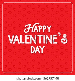 Happy Valentine's Day greeting card. Typography poster on cute red background with lovely hearts. Romantic lettering vector Illustration. 14 February date.