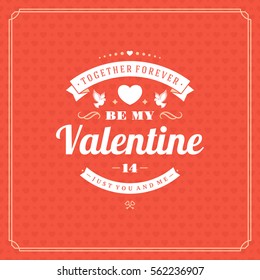 Happy Valentines day Greeting Card and Hearts Pattern Vector Background. Vintage frame and label template.