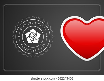 Happy Valentines day Greeting Card Design and Red Heart Vector Background. Vintage Label Template.