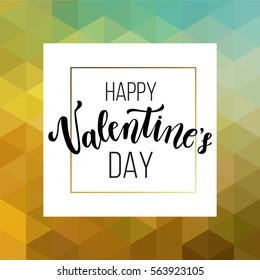 Happy Valentine's day greeting card, romantic love, creative printable journaling. Gold minimal logo in frame on abstract background. Vintage modern design for banner, poster, flyer, package template.