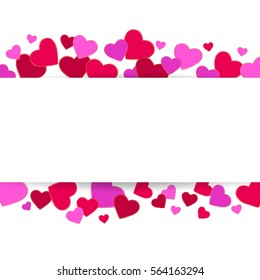 Happy Valentine's day greeting card template with paper hearts. Vector illustration.