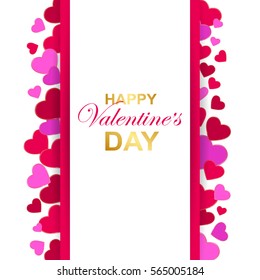 Happy Valentine's day greeting card template with paper hearts. Vector illustration.