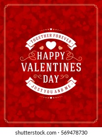 Happy Valentines day Greeting Card and Bokeh Hearts Light Vector Background. Vintage frame and label template.