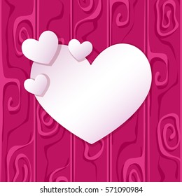 Happy Valentine's Day. Greeting card with white hearts on the abstract background. Place for an inscription. Festive romantic love illustration. Vector.